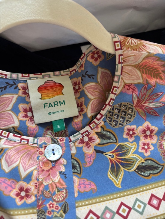 FARM Rio Dresses & Skirts - FARM Rio Blue Floral Button-Up Shirt with Pink and Coral Blooms